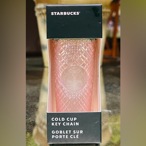 Starbucks Pink Jeweled Grid Keychain Green Frosted Bling Cup Ornament New 2023 - Picture 3 of 3